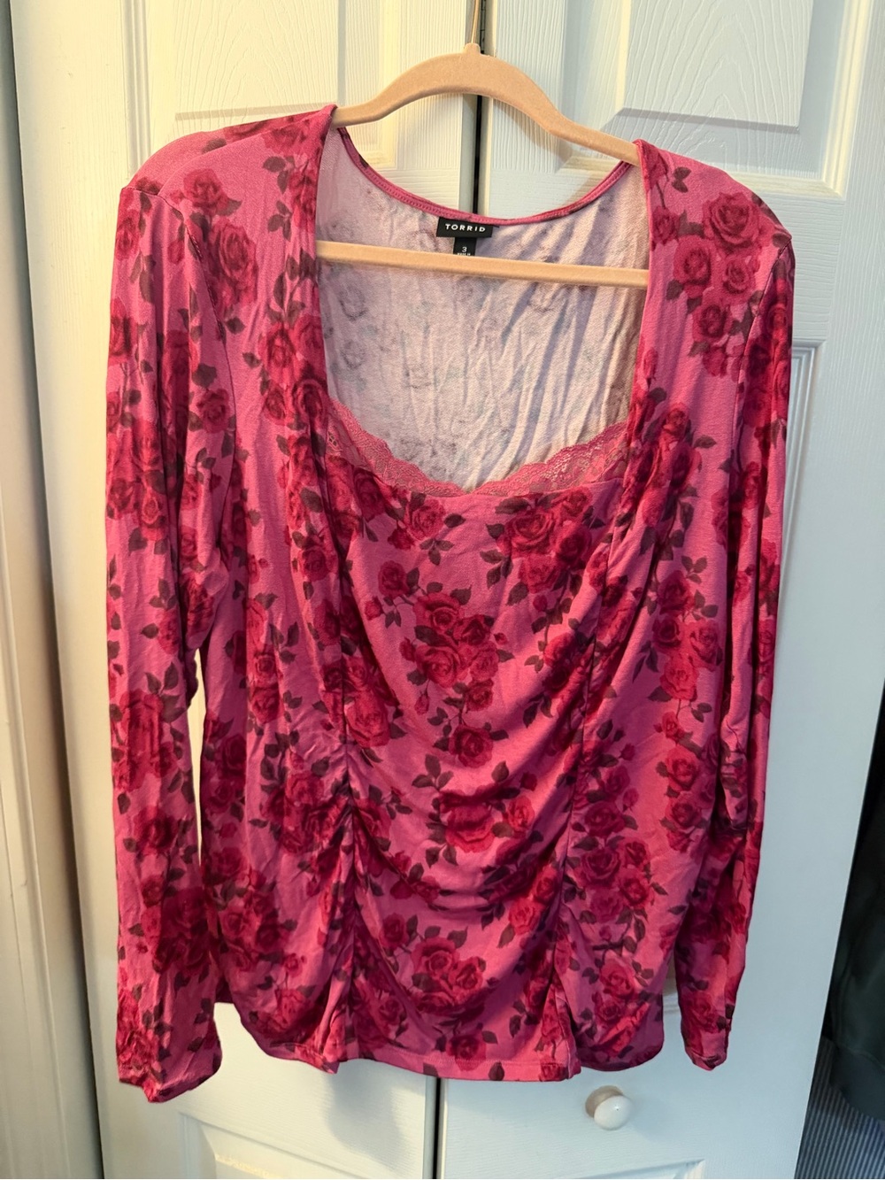 Torrid Slinky Shirred Lace Neck Top NWT